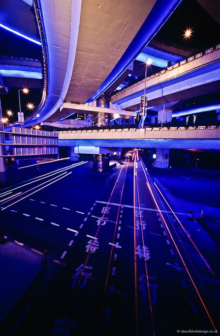 #32 yes, they DO light flyovers blue. this is where two intersect. Above a junction.