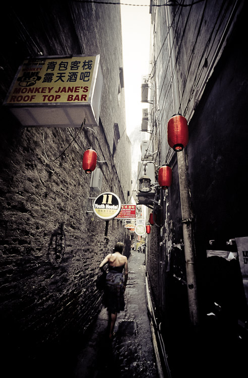 #56 our hostel alley, Yangshuo. Maraika found cow-sized rats.
